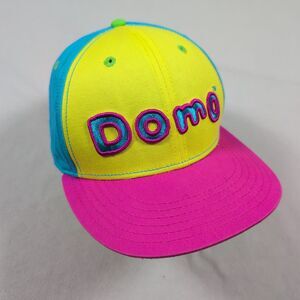 DOMO Animations Logo Snap Back Baseball Cap Hat Color Block Yellow Blue Pink